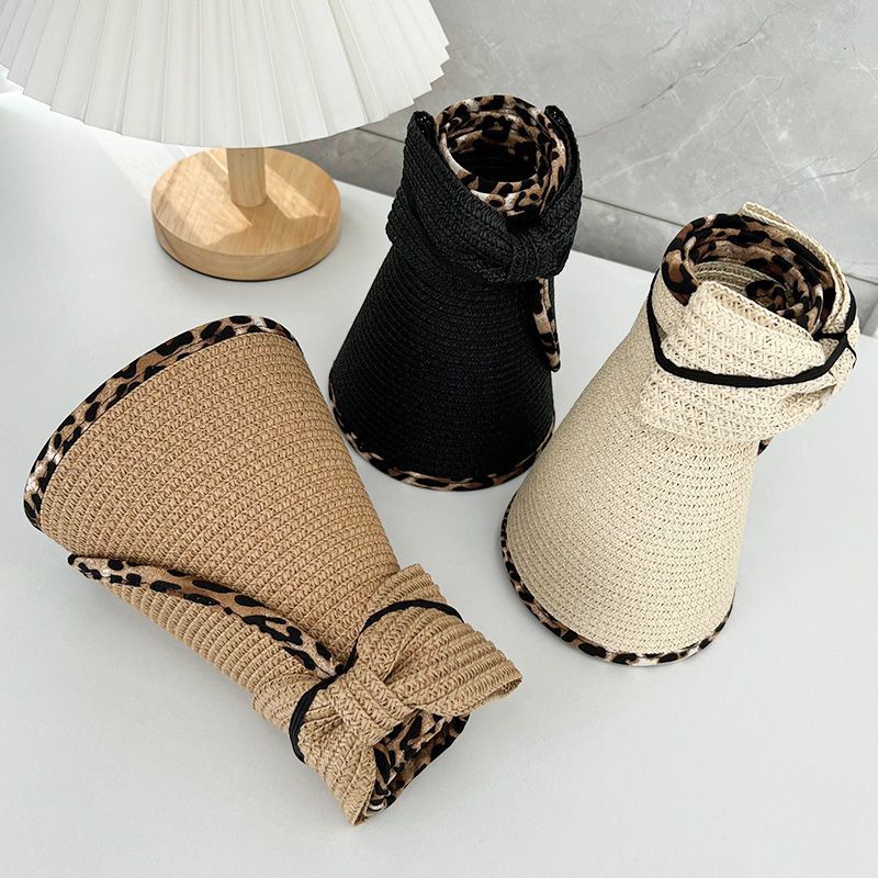 Three Beachy Cover Ups Big Brim Cheetah Print Edge Straw Visors.