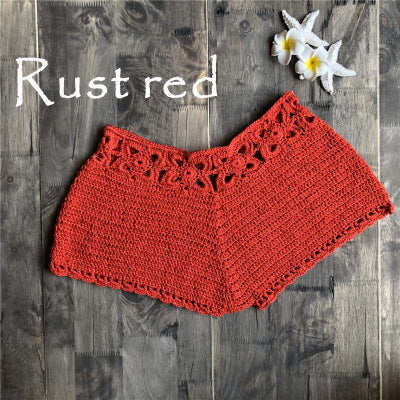 Beachy Cover Ups' rust red crocheted Beach Short Swimming Trunks.