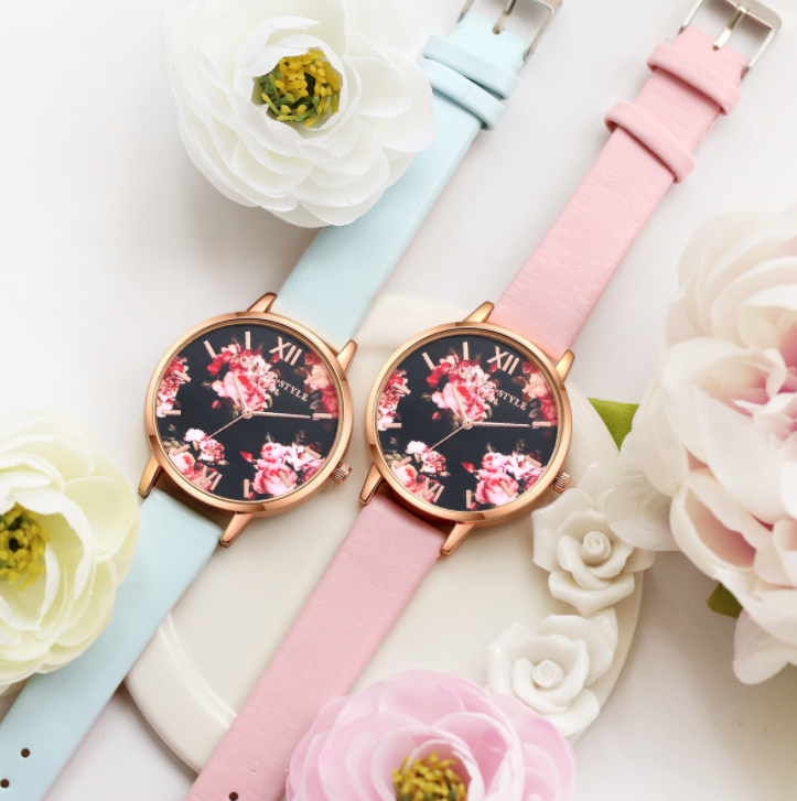 Rose Watch With Leather Strap And Gold Siding Luxury Watches