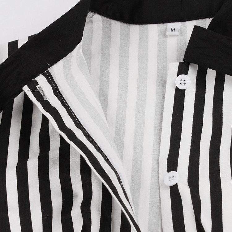 Retro Striped Button Vintage Summer Striped Dress With Bowtie