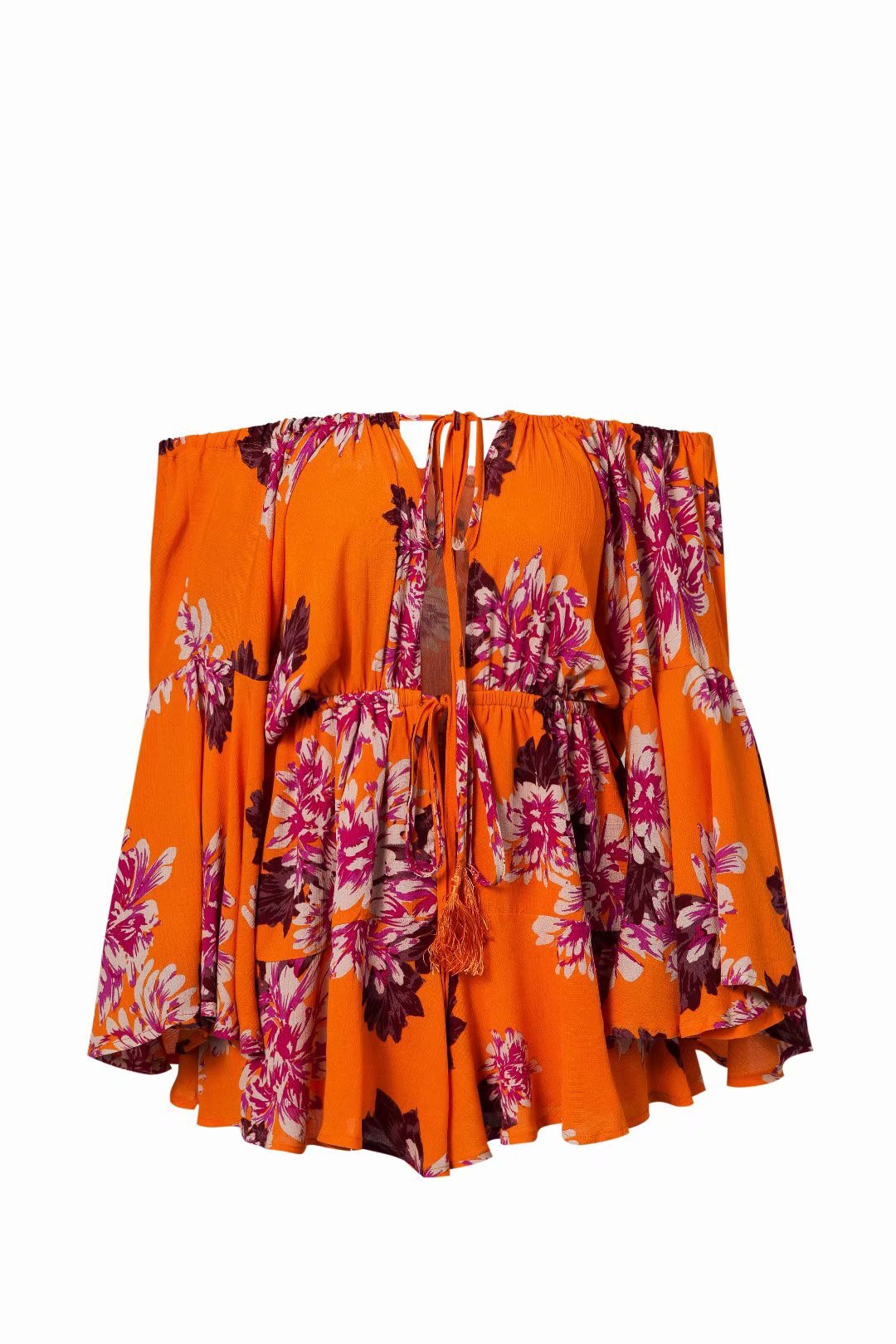 Orange Print Purple Floral Summer Beach Jumpsuit