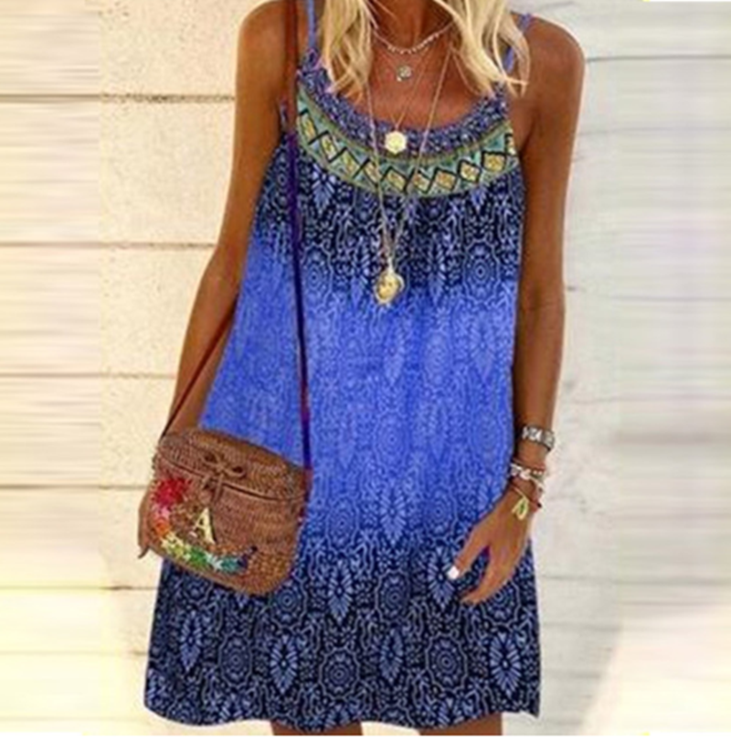 Blue Beachy Cover Ups beach boho camisole loose dress.