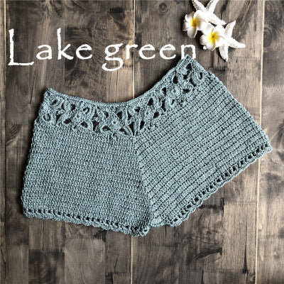 Beachy Cover Ups' Lake green crochet Beach Short Swimming Trunks with color variation.