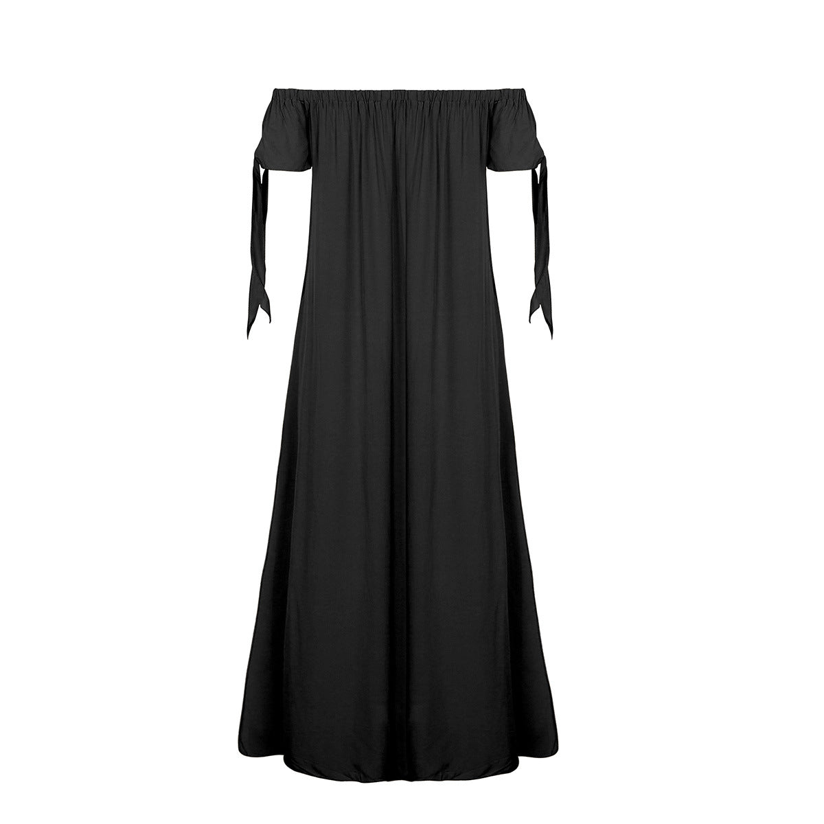 A Summer Straight Shoulder Split Beach Dress by Beachy Cover Ups on a mannequin.