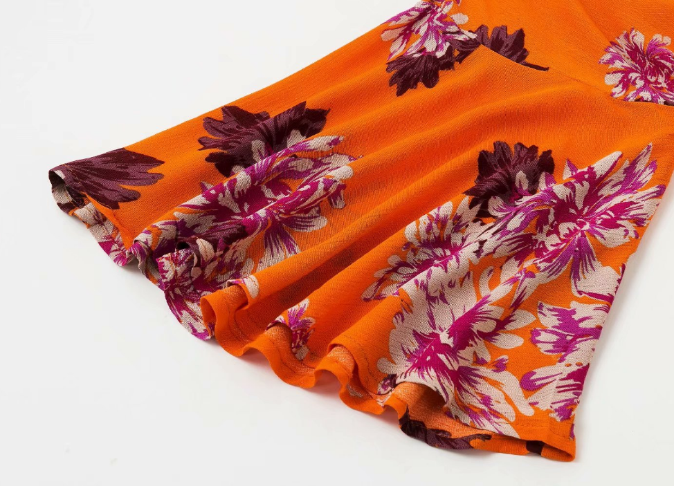 Orange Print Purple Floral Summer Beach Jumpsuit