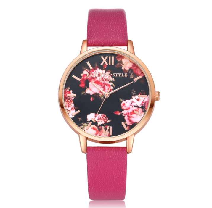 Rose Watch With Leather Strap And Gold Siding Luxury Watches