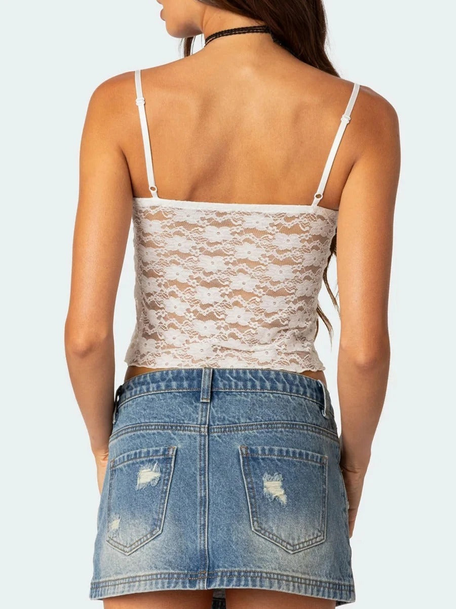 Short Lace Spaghetti-strap Camisole Top