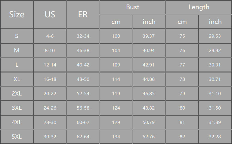 The size chart for Beachy Cover Ups' Dress Printed Sexy Strap Dress.