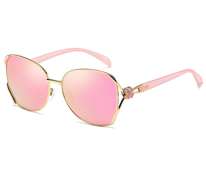 A pair of Polarized Anti-UV Color Tinted Sunglasses with pink mirrored lenses by Beachy Cover Ups.