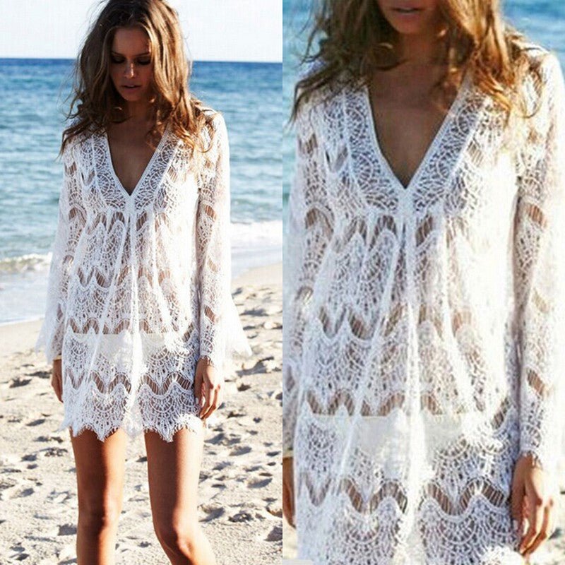 Beachy Sheer Hollow Lace Shirt - Beachy Cover Ups