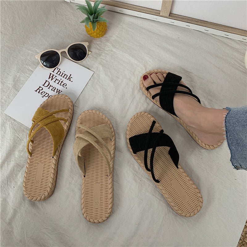 Beachy Straw Slippers - Beachy Cover Ups
