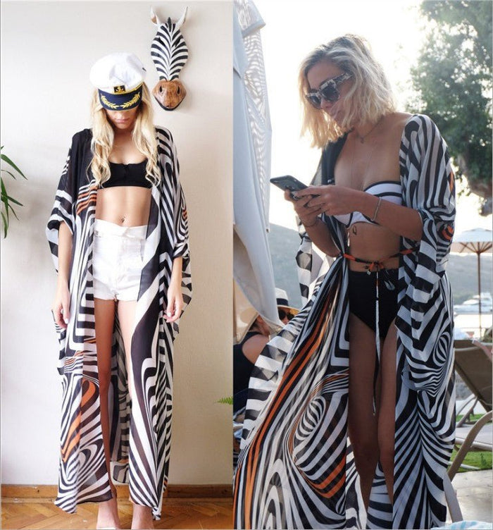 Black & White Striped Beachy Cover Up - Beachy Cover Ups