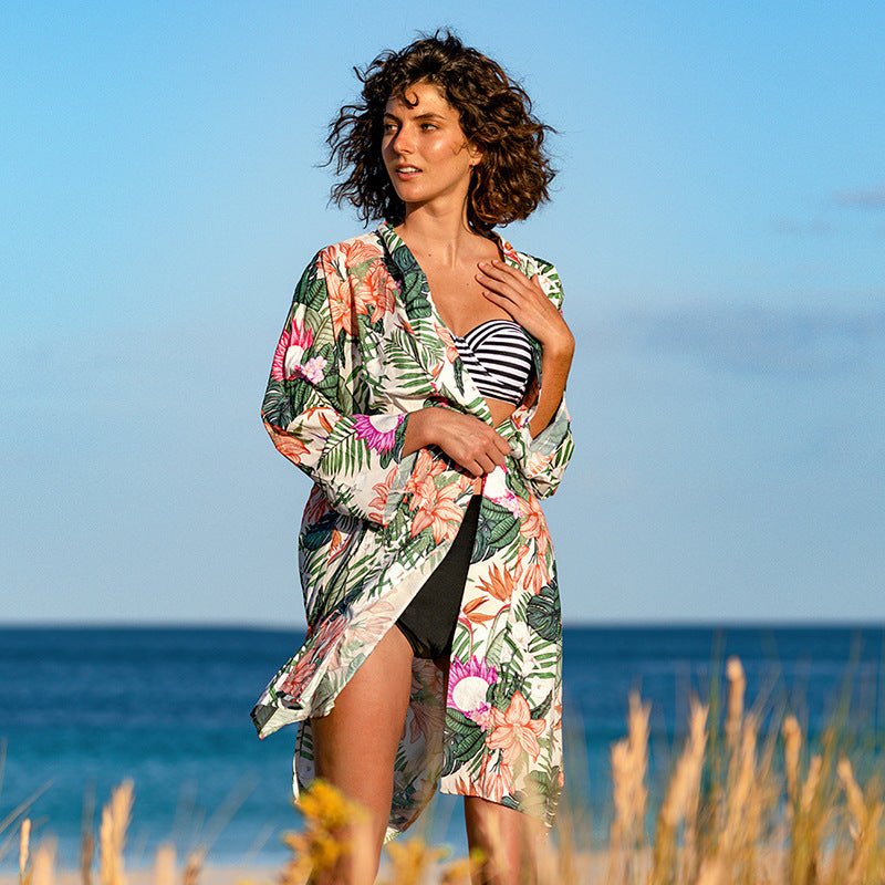 Color Floral Solid Beach Cover up - Beachy Cover Ups