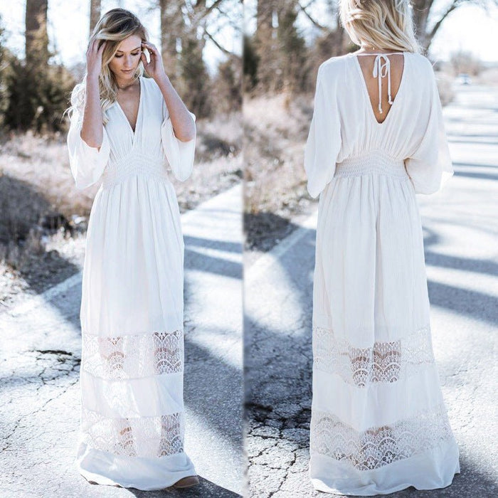 Flowy Mid Sleeve Beauty Beach Long dress - Beachy Cover Ups