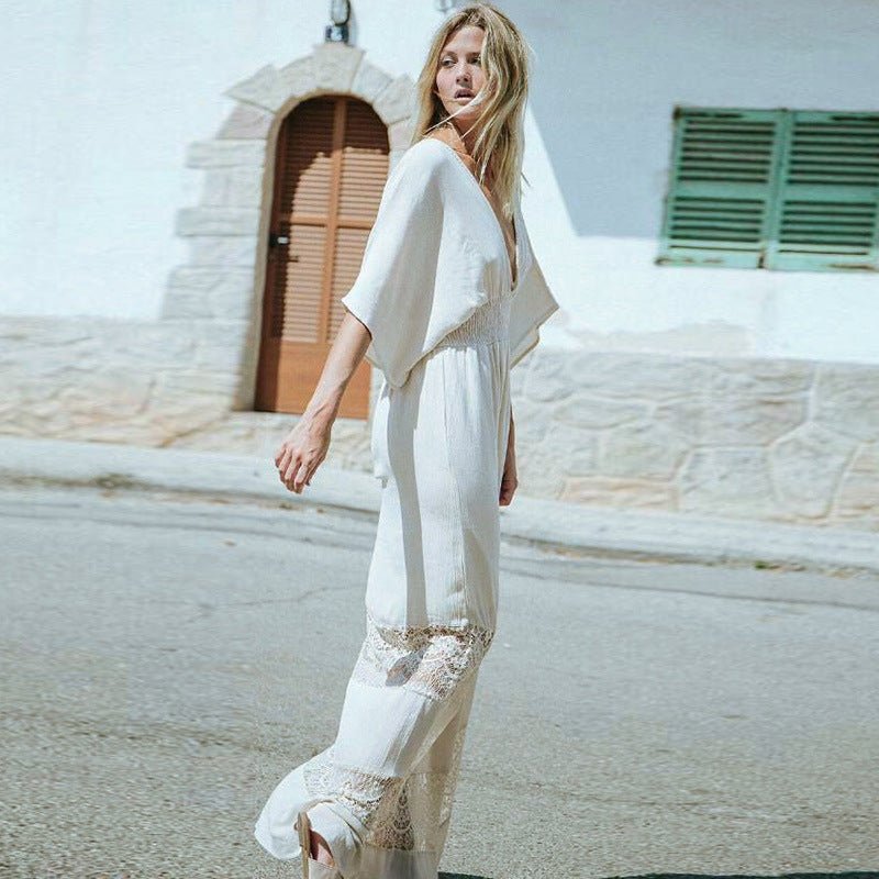 Flowy Mid Sleeve Beauty Beach Long dress - Beachy Cover Ups