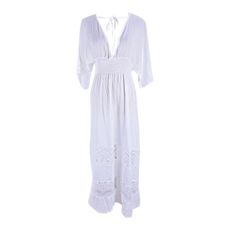 Flowy Mid Sleeve Beauty Beach Long dress - Beachy Cover Ups