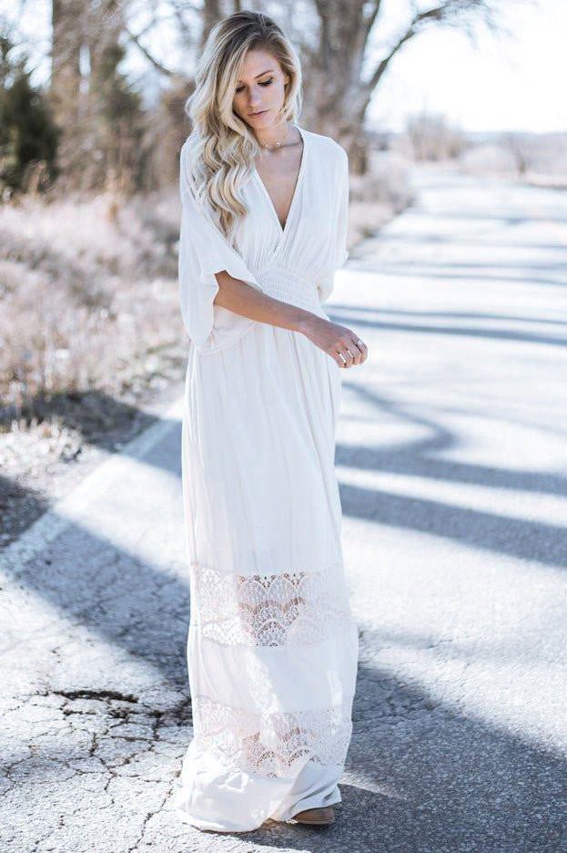 Flowy Mid Sleeve Beauty Beach Long dress - Beachy Cover Ups
