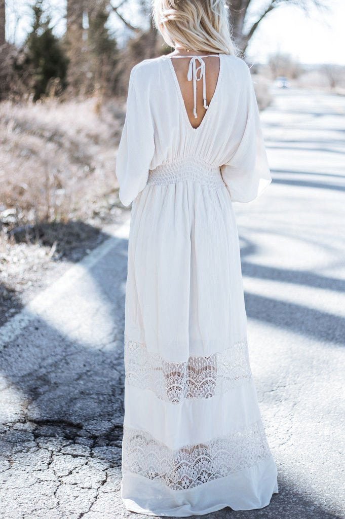 Flowy Mid Sleeve Beauty Beach Long dress - Beachy Cover Ups