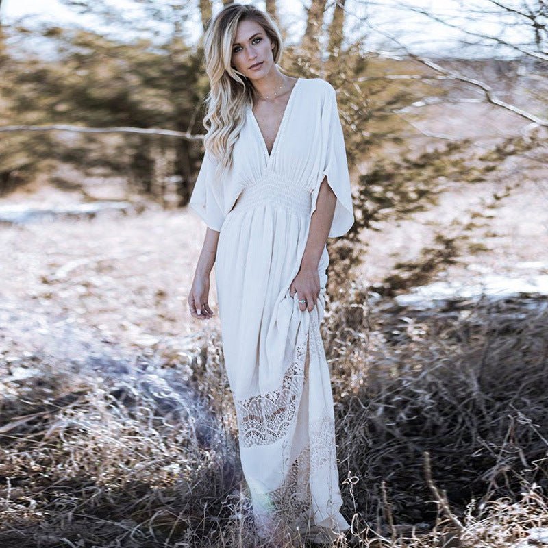 Flowy Mid Sleeve Beauty Beach Long dress - Beachy Cover Ups