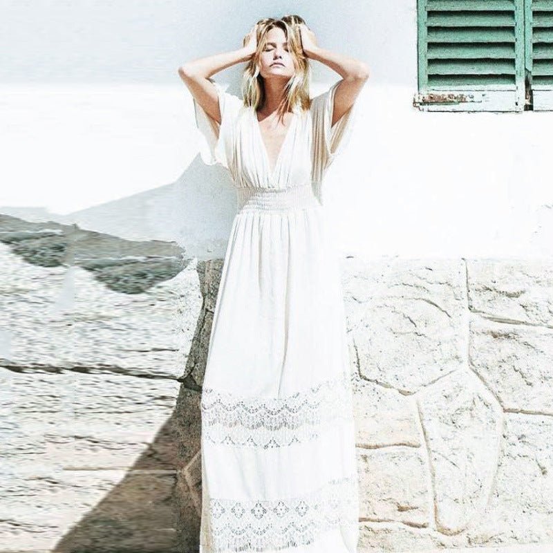 Flowy Mid Sleeve Beauty Beach Long dress - Beachy Cover Ups