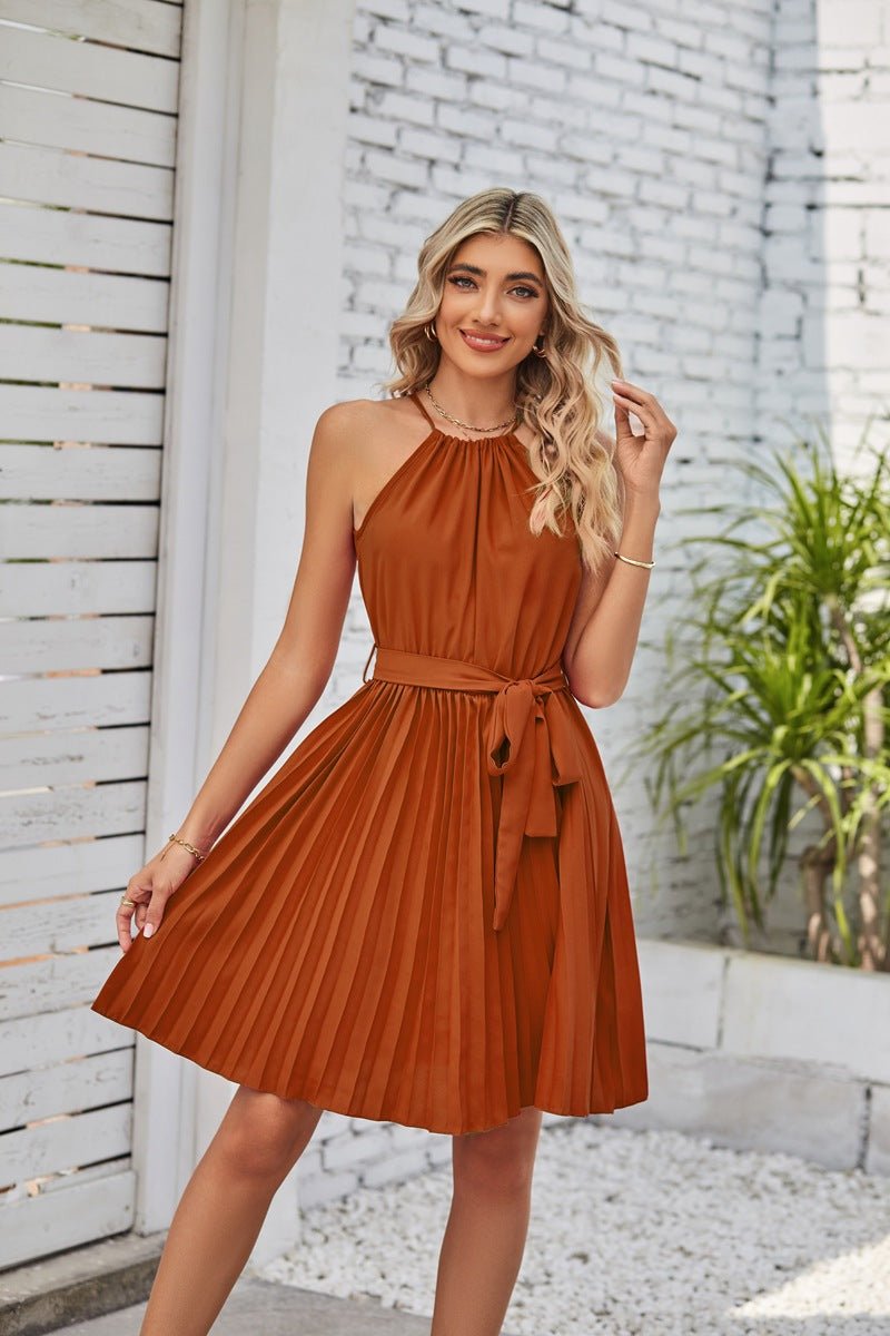 Halter Strapless Dresses Solid Summer Sundress - Beachy Cover Ups