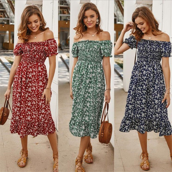 High Waist Floral Summer Midi Dress - Beachy Cover Ups