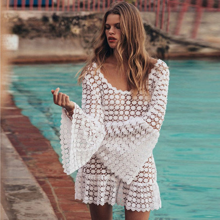 Lace Sheer Beach Mesh Mini Dress - Beachy Cover Ups