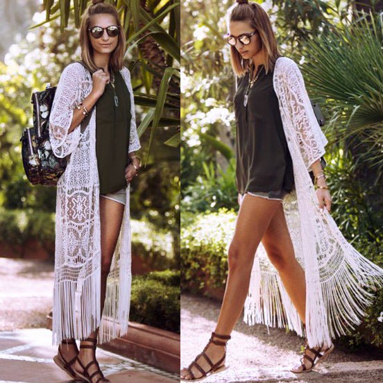 Long Lace Fringe Beach Cover Up - Beachy Cover Ups