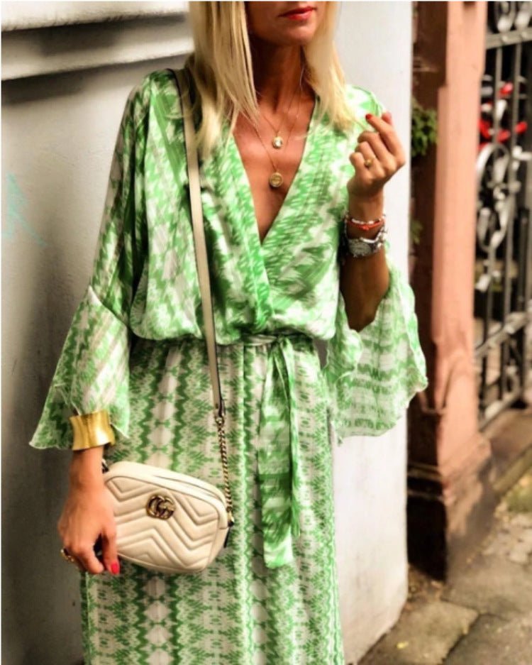 Psychedelic Long Waist Tie Vacation Summer Dress - Beachy Cover Ups