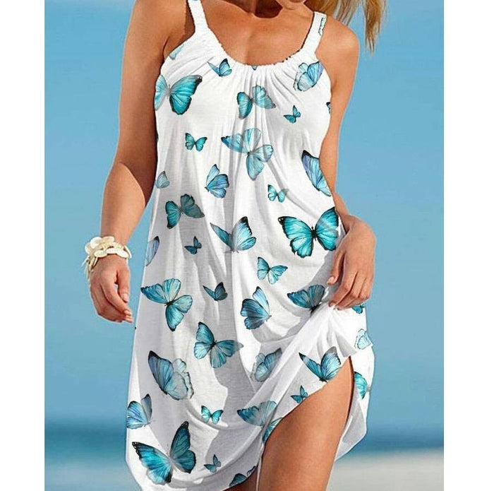 Round Neck Butterfly Summer Dress - Beachy Cover Ups