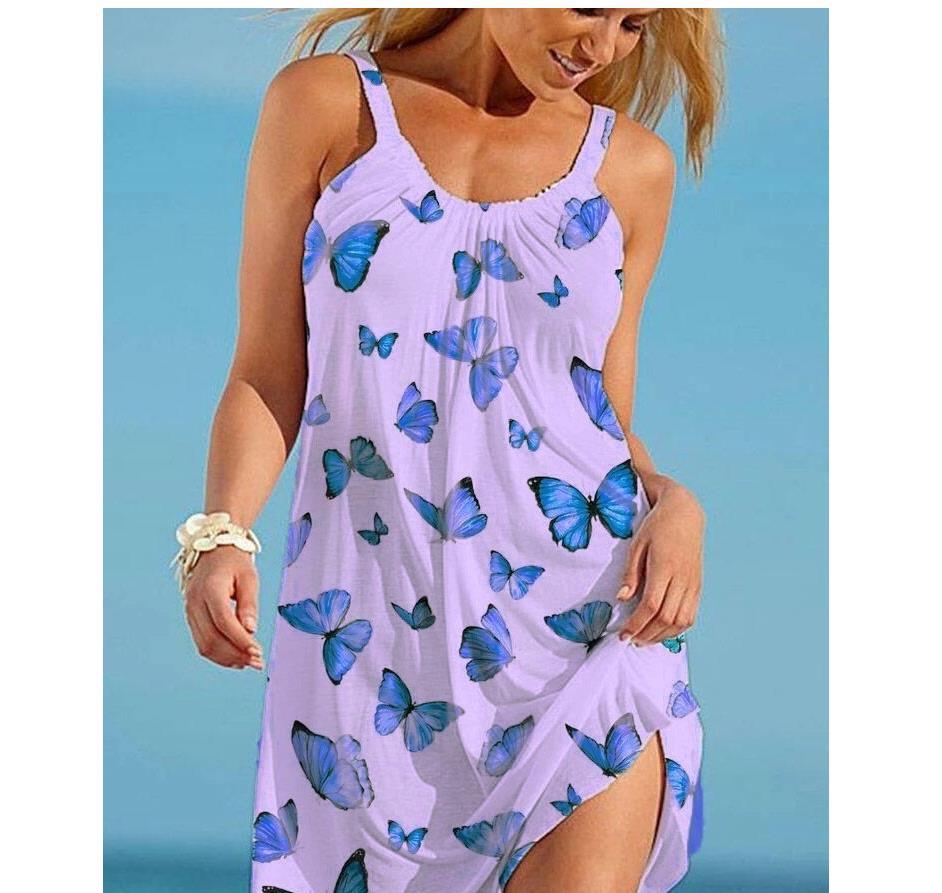 Round Neck Butterfly Summer Dress - Beachy Cover Ups