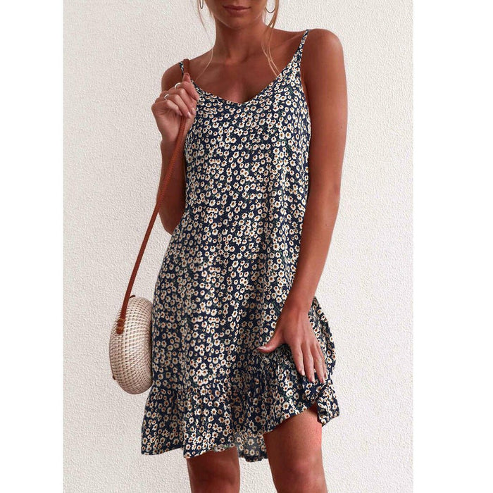 Ruffled Small Floral Mini Skirt Boho Beach Dress - Beachy Cover Ups