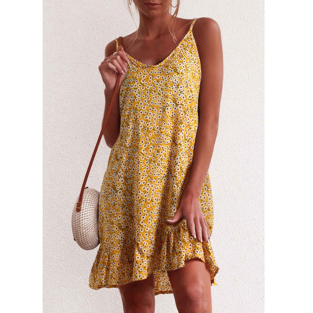 Ruffled Small Floral Mini Skirt Boho Beach Dress - Beachy Cover Ups