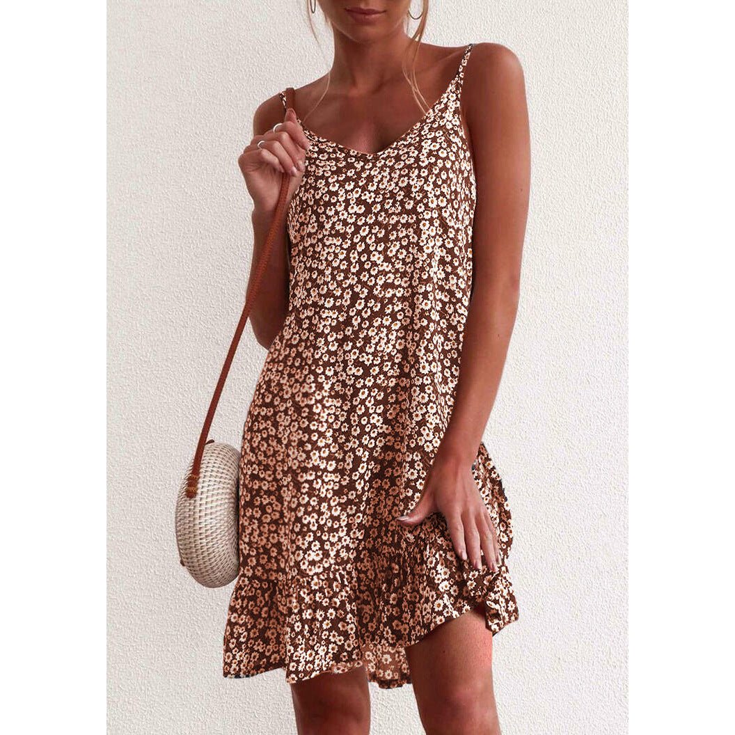 Ruffled Small Floral Mini Skirt Boho Beach Dress - Beachy Cover Ups