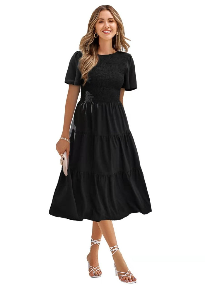 Smocked Short Sleeve Swing Dresses - Beachy Cover Ups