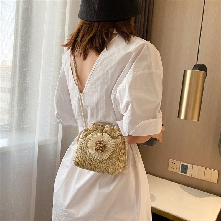 Straw Flower Shoulder Bag - Beachy Cover Ups